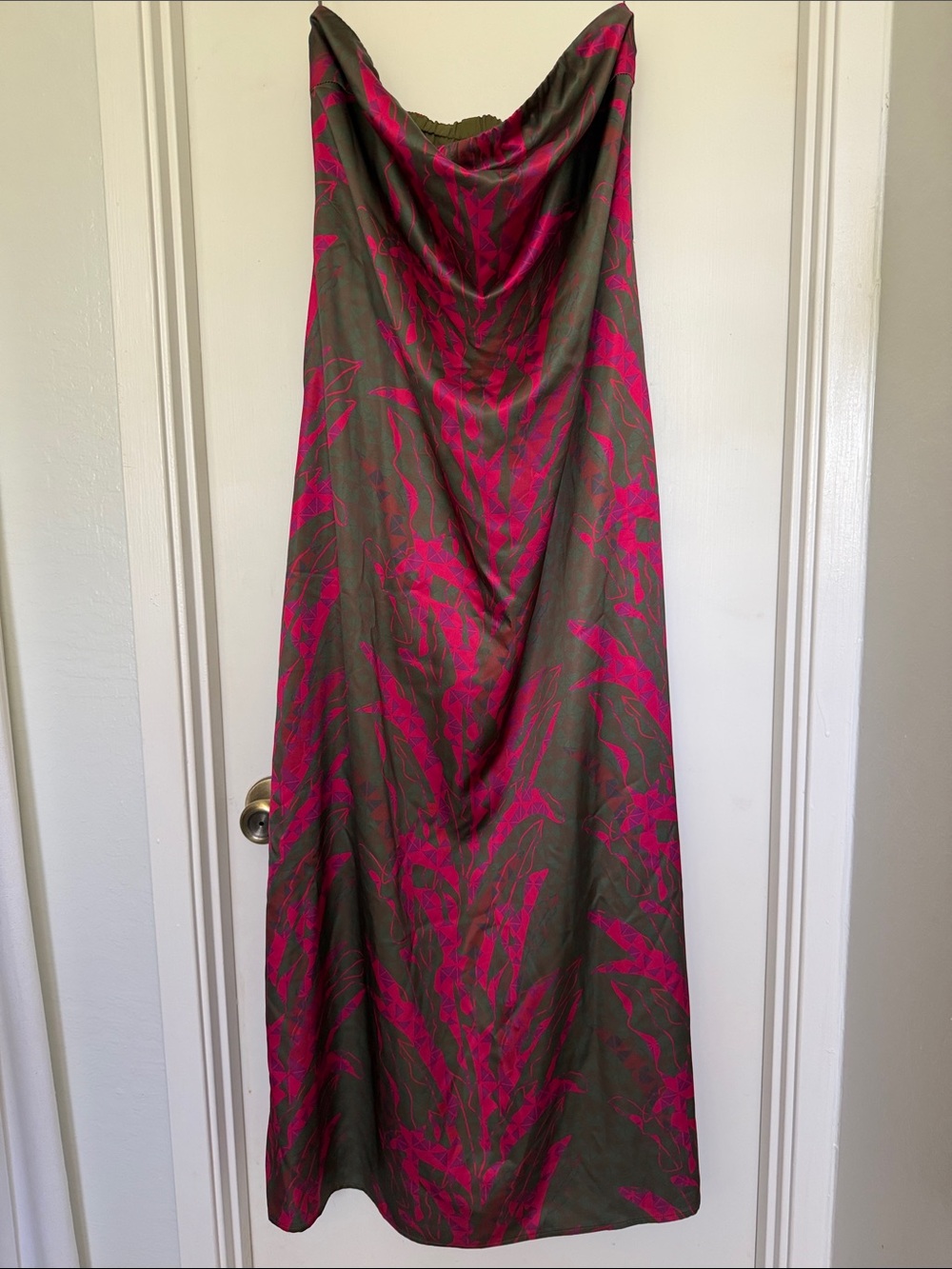 Olive Maxi Dress with Fuchsia Botanical Print